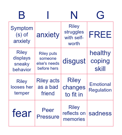 Inside Out 2 Bingo Card