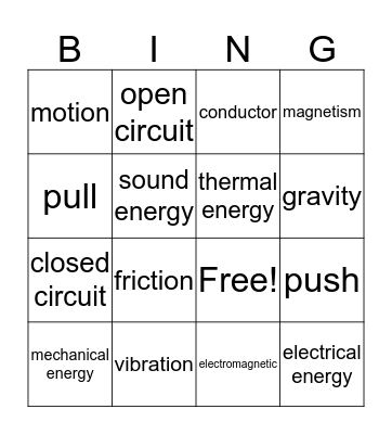 Unit 2 Science Vocabulary Bingo Card