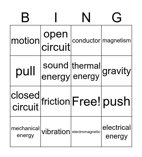 Unit 2 Science Vocabulary Bingo Card