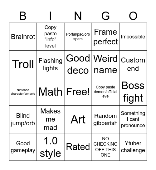 RECENT TAB Bingo Card
