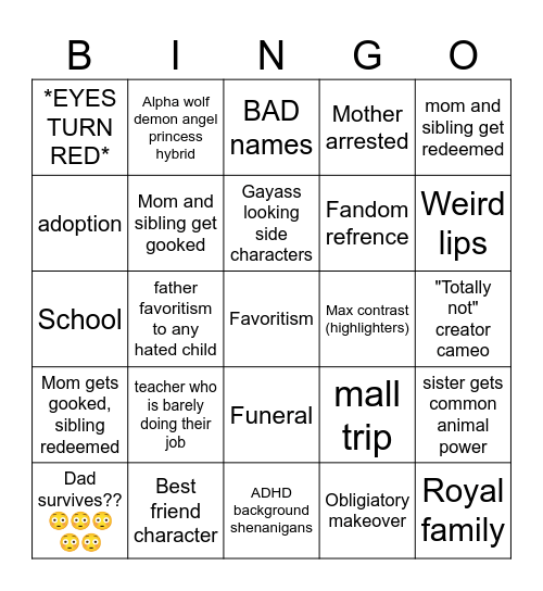 Hated Child Bingo Card