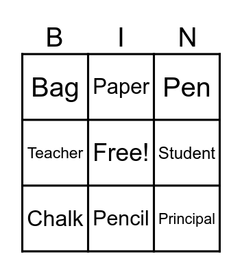 School Bingo Card