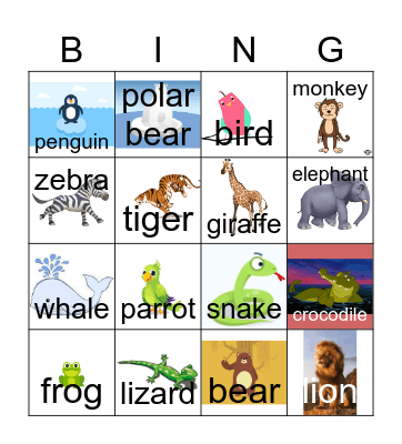 Animals Bingo Card