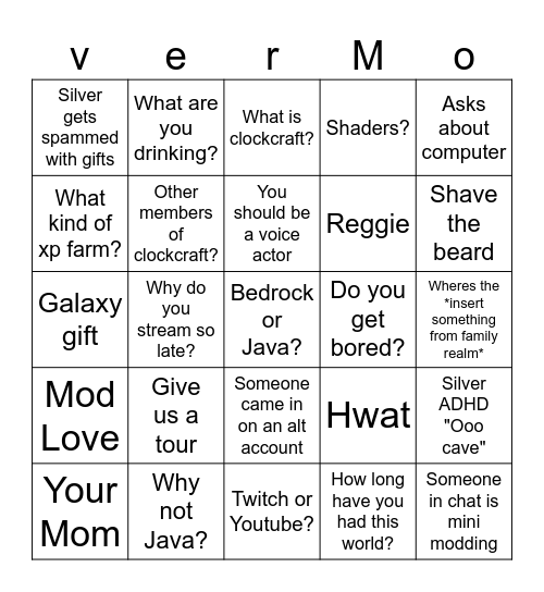Menace Mod Bingo Card