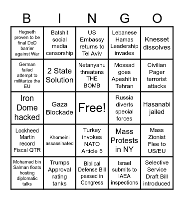 Israel/Iran War Bingo Card