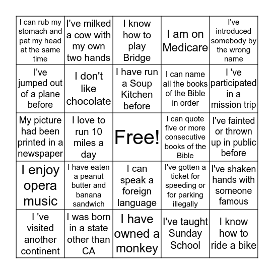 Bennie's Birthday Bingo Card