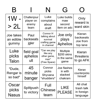 Clash Bingo Card