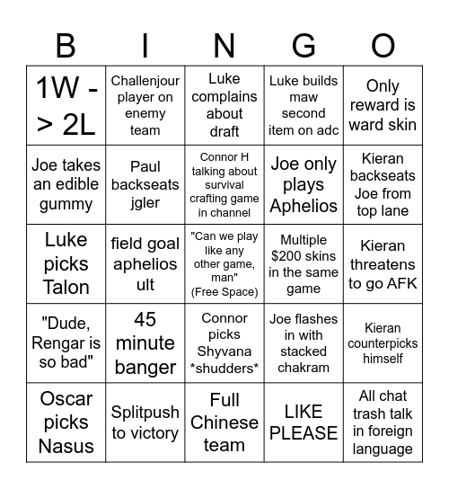 Clash Bingo Card