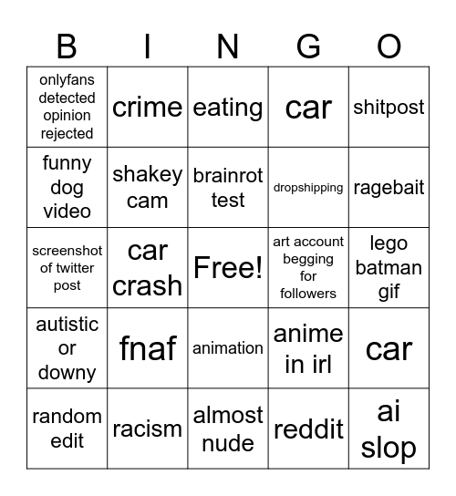 Short form content bingo list Bingo Card