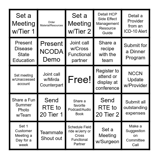 SUMMER Sizzle BINGO Card