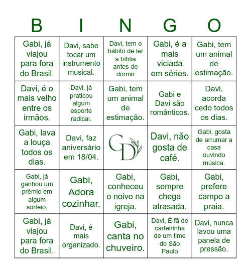 Gabi & Davi Bingo Card