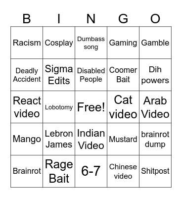 instagram reels brainrot Bingo Card