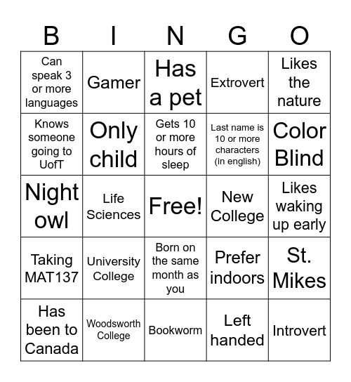 Untitled Bingo Card