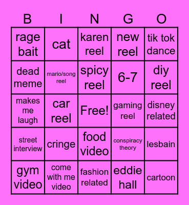 Instagram reel bingo Card