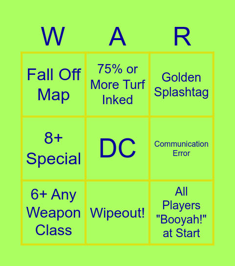 Splatoon 3 Turf War Bingo Card