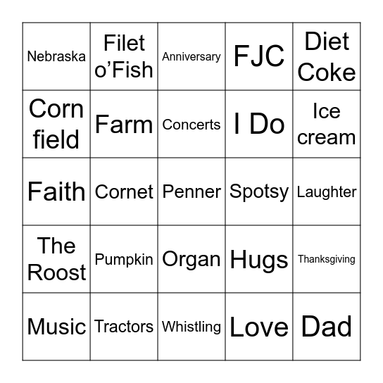 Penner Bingo Card