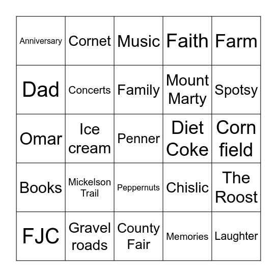 Penner Bingo Card