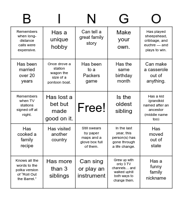 Family Reunion Bingo Card