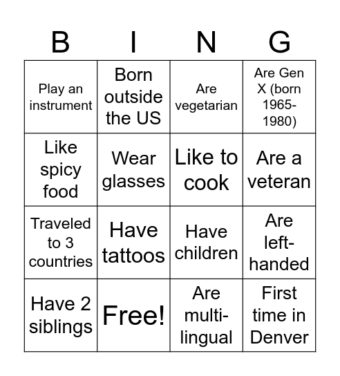 BELONG-O Bingo Card