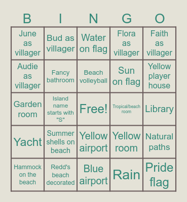 Dream Address Bingo Card