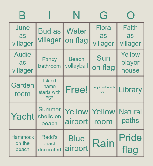 Dream Address Bingo Card