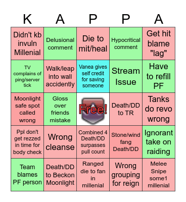 TV Static Raid Bingo Card