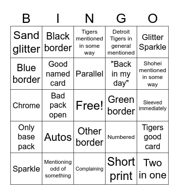 Baseball Cards Bingo Card