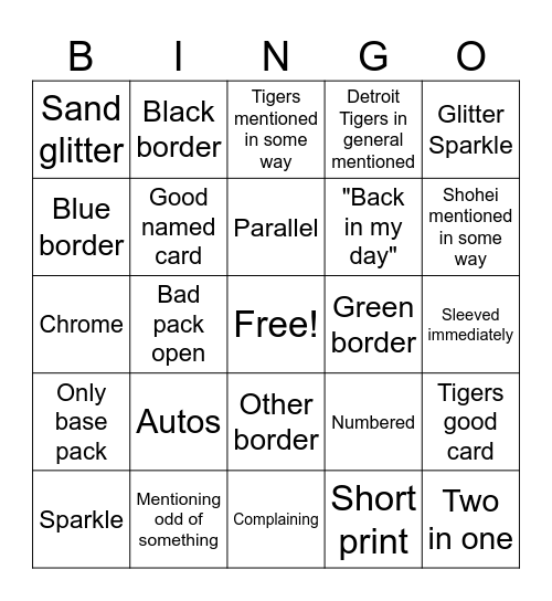Baseball Cards Bingo Card