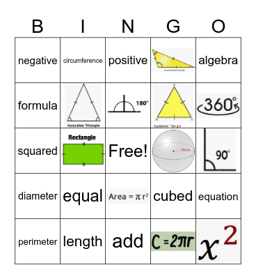 Maths Formula's Bingo Card