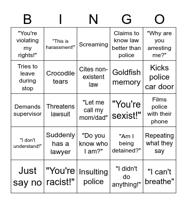 TikTok Bodycam Footage Bingo Card