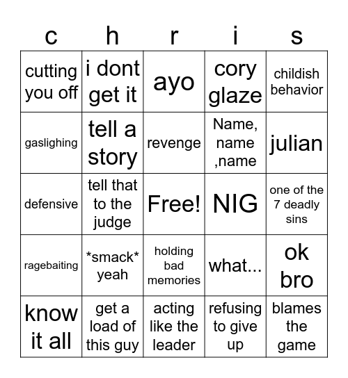 Untitled Bingo Card