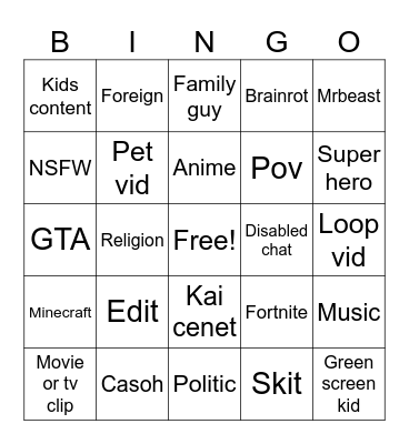 Untitled Bingo Card