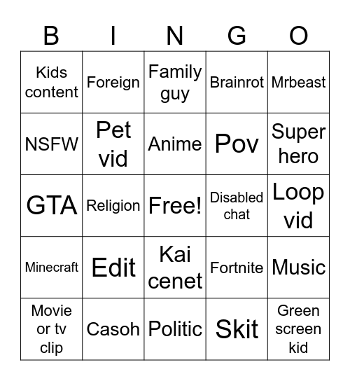 Untitled Bingo Card
