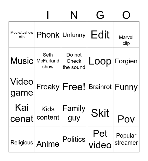 Untitled Bingo Card