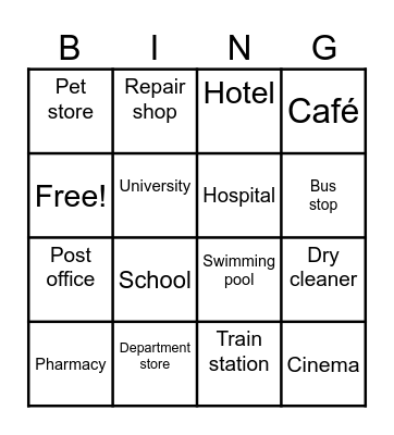 Places in town Bingo Card
