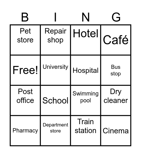 Places in town Bingo Card