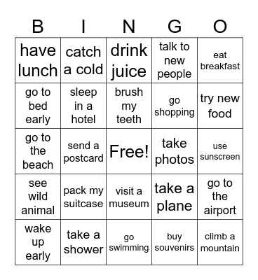 travel vacation Bingo Card