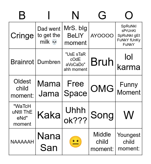 Avocado playz bingo Card