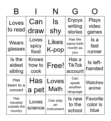Get To Know You Bingo Card Bingo Card