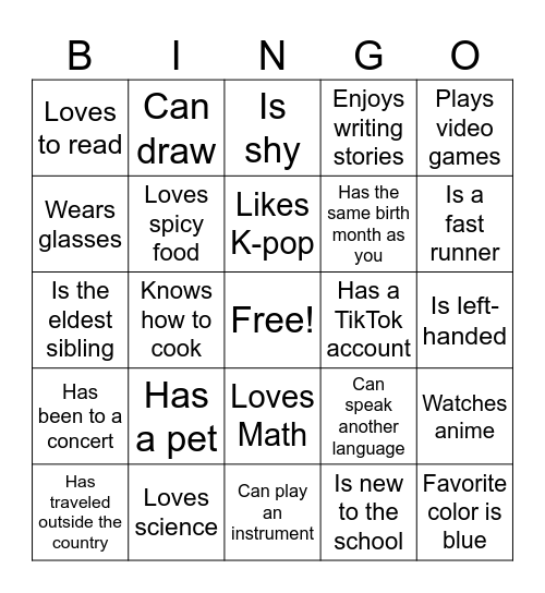 Get To Know You Bingo Card Bingo Card