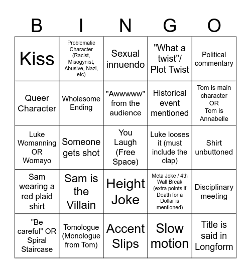 SFTH "Never Give Annabelle a Gun" Predictions BINGO Card