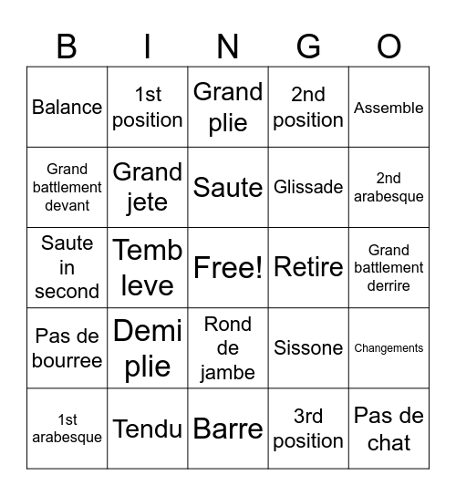 Ballet Bingo! Bingo Card
