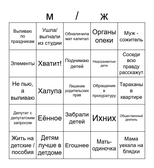 Мужское / женское Bingo Card
