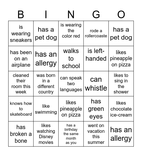 6.A bingo Card