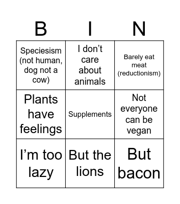 Denise Vegan Bingo Card