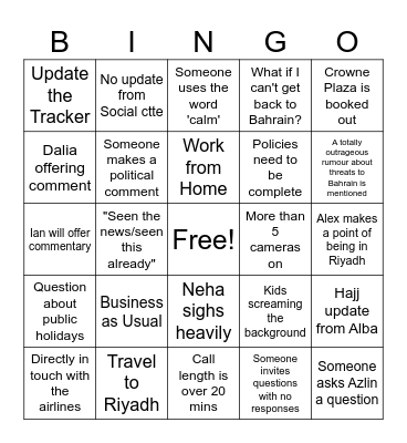 Office Call Bingo Card