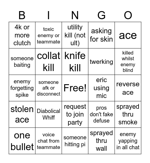 Valorant Bingo Card
