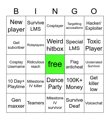 Forsaken Bingo Card