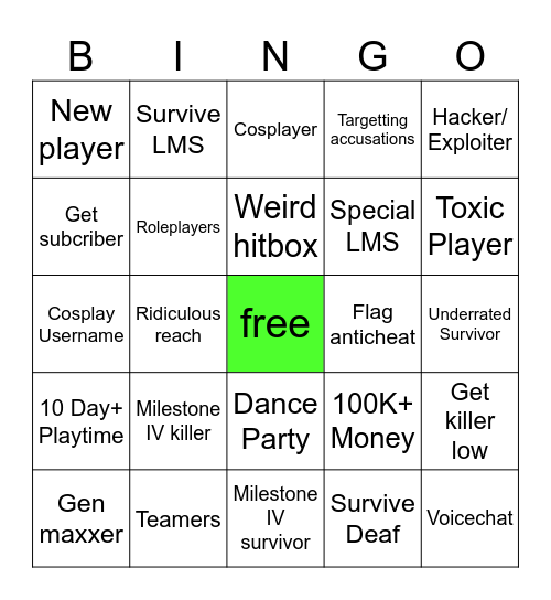 Forsaken Bingo Card