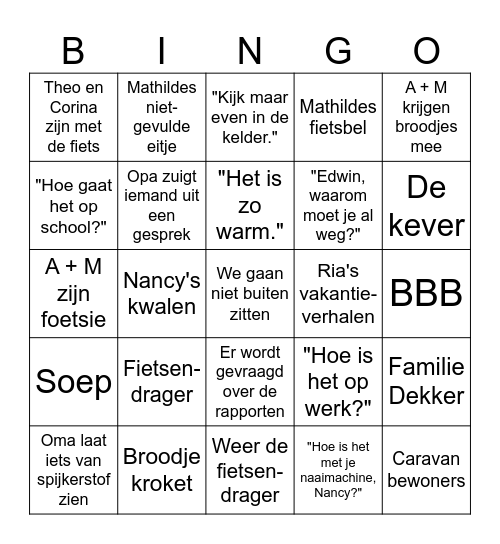 Oma's verjaardag Bingo Card